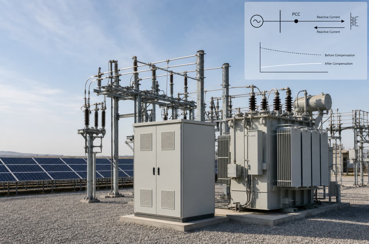 SVG reactive power compensation for solar farm PCC voltage stabilization in weak grids